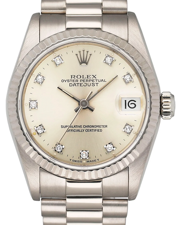 Rolex Datejust 31MM Silver Dial White Gold President Bracelet (68289)
