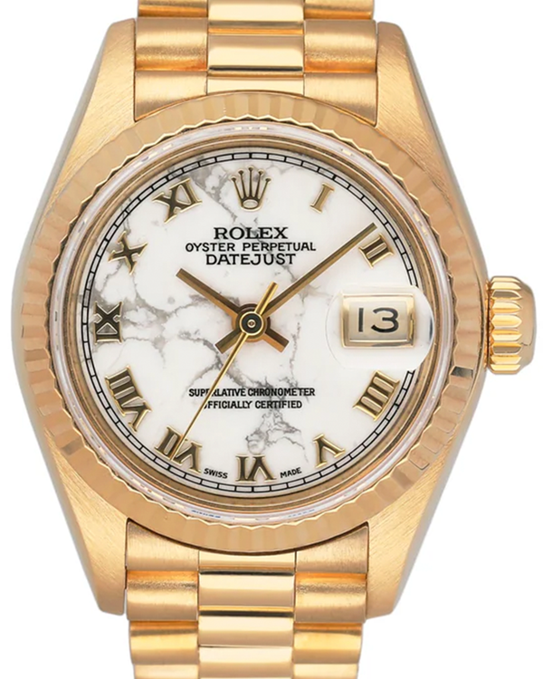 1989 Rolex Lady-Datejust 26MM Marble Dial Yellow Gold President Bracelet (69178)