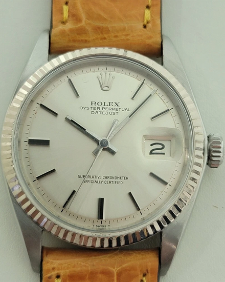 1969 Rolex Datejust 36MM Silver Dial Aftermarket Leather Strap (1601)