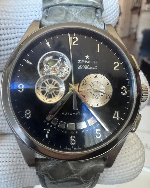 (Albert) 2011 Zenith El Primero Grande Class Open 44MM Black Dial Aftermarket Leather Strap (03.0520.4021)