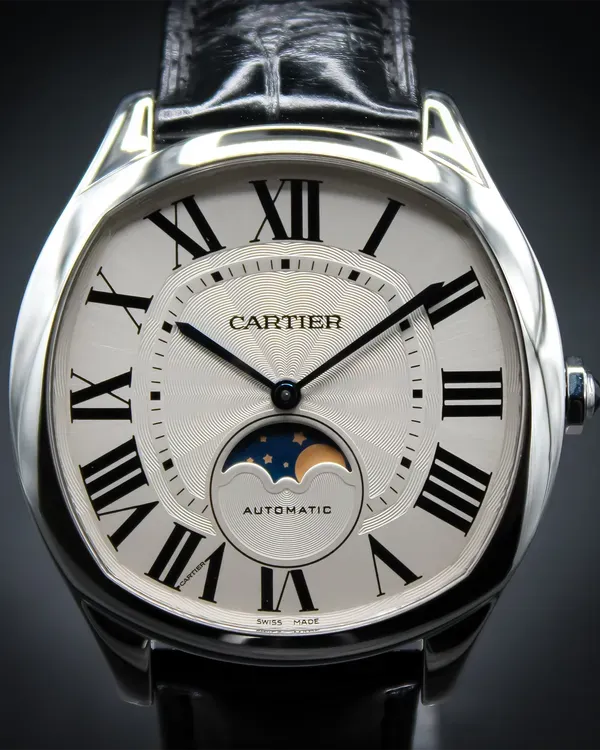 2020 Cartier Drive De Cartier Moon Phases 40MM Silver Dial Leather Strap (WSNM0008)