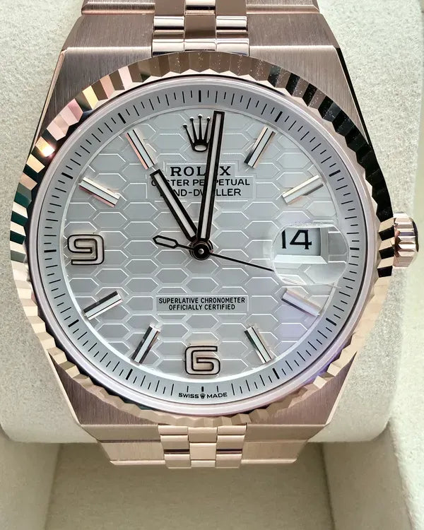 Rolex Land-Dweller 40MM White Dial Rose Gold Flat Jubilee Bracelet (127335)