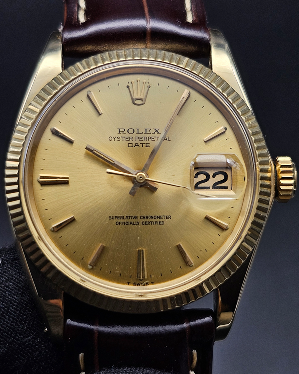 Rolex Oyster Perpetual Date 34MM Champagne Dial Aftermarket Leather Strap (1503)