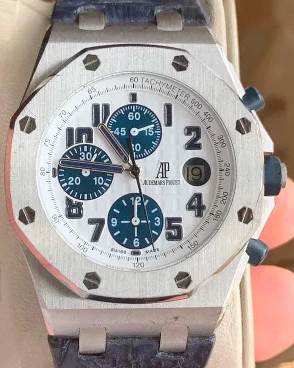 2008 Audemars Piguet Royal Oak Offshore Chronograph "Navy" 42MM White Dial Leather Strap (26170ST.OO.D305CR.01)