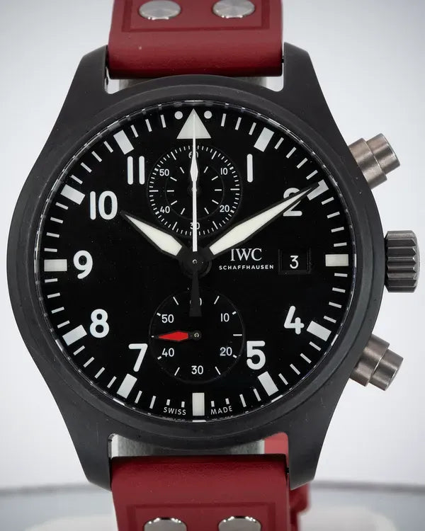 2019 IWC Schaffhausen Pilot Chronograph Top Gun 44MM Black Dial Leather Strap (IW389001)