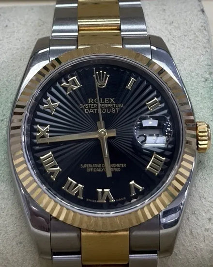 Rolex Datejust 36MM Black "Sunbeam" Dial Two-Tone Oyster Bracelet (116233)