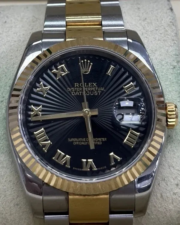 Rolex Datejust 36MM Black "Sunbeam "Dial Two-Tone Oyster Bracelet (116233)