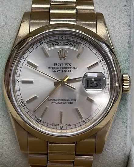 Rolex Day-Date 36MM Silver Dial Yellow Gold President Bracelet (118208)
