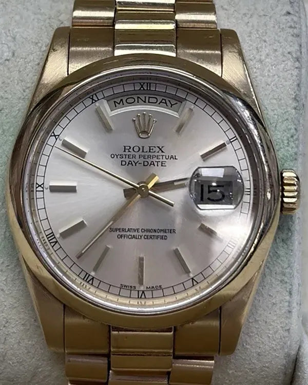 Rolex Day-Date 36MM Silver Dial Yellow Gold President Bracelet (118208)