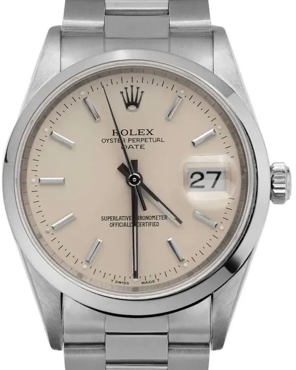 Rolex Oyster Perpetual Date 34MM Ivory Dial Oyster Bracelet (15200)