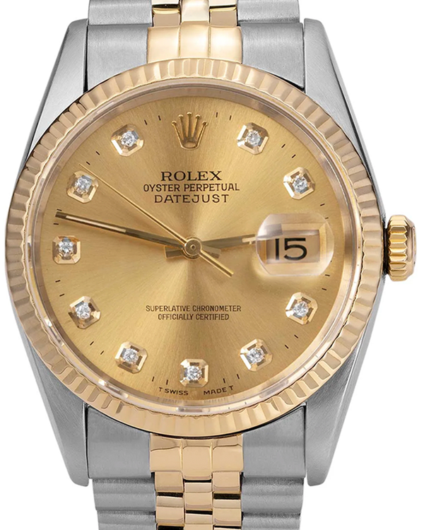 Rolex Datejust 36MM Aftermarket Champagne Diamond Dial Two-Tone Jubilee Bracelet (16233)