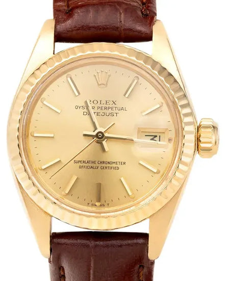 Rolex Lady-Datejust 26MM Champagne Dial Aftermarket Leather Strap (6917)