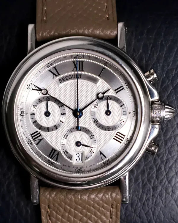 Breguet Marine Chronograph 36MM Silver Dial Aftermarket Leather Strap (3460PT)