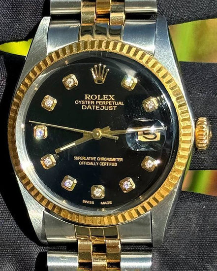 Rolex Datejust 36MM Aftermarket Black Dial Aftermarket Two-Tone Jubilee Bracelet (16013)