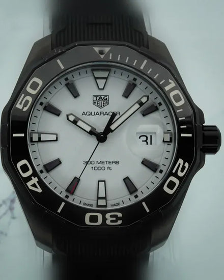 Tag Heuer Aquaracer Quartz 43MM Titanium White Dial Rubber Strap (WAY108A.FT6141)