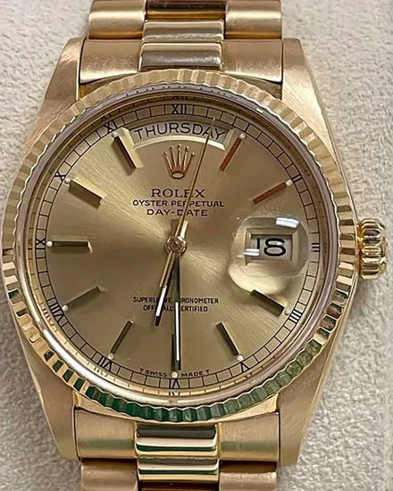 1987 (R Serial) Rolex Day-Date 36MM Champagne Dial Yellow Gold President Bracelet (18038)