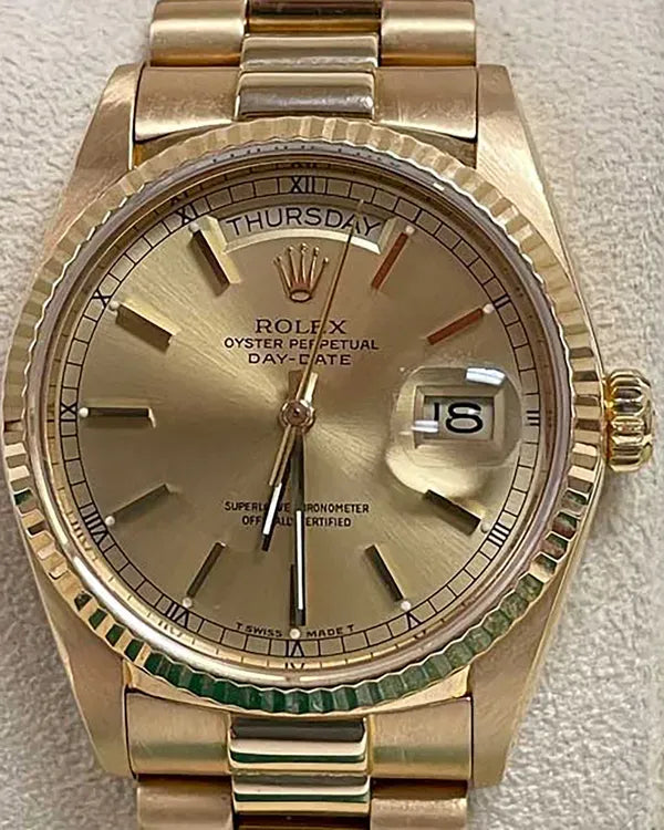 1987 (R Serial) Rolex Day-Date 36MM Champagne Dial Yellow Gold President Bracelet (18038)