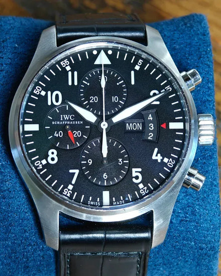 2015 IWC Schaffhausen Pilot Chronograph 43MM Black Dial Leather Strap (IW377701)