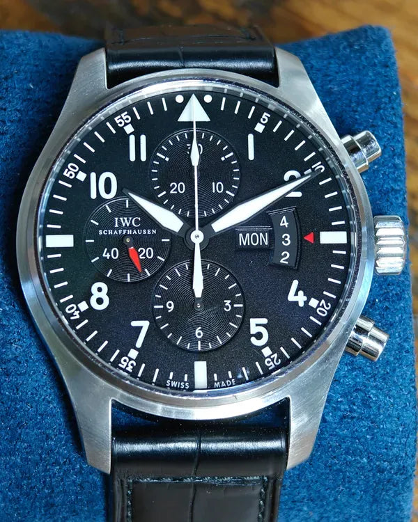 IWC Schaffhausen Pilot Chronograph 43MM Black Dial Leather Strap (IW377701)