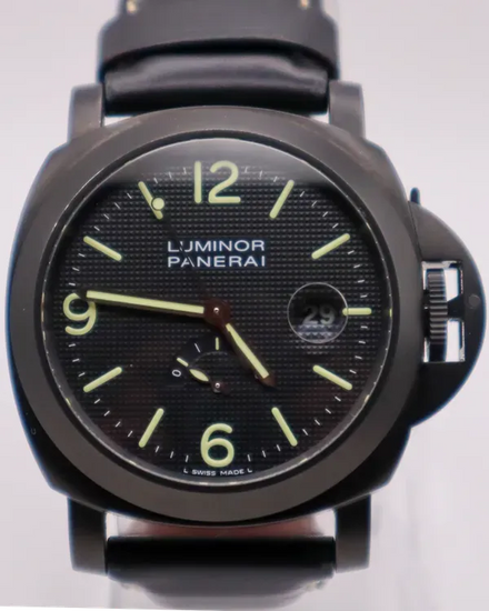 2009 Panerai Luminor Power Reserve 44MM Black "Hobnail" Dial Leather Strap (PAM00028)