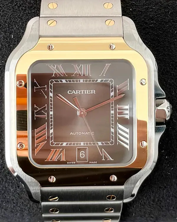 2025 Cartier Santos De Cartier 39.8MM Grey Dial Two-Tone Bracelet (W2SA0030)