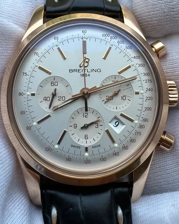 2022 Breitling Transocean Chronograph 43MM Silver Dial Leather Strap (RB015212/G738)