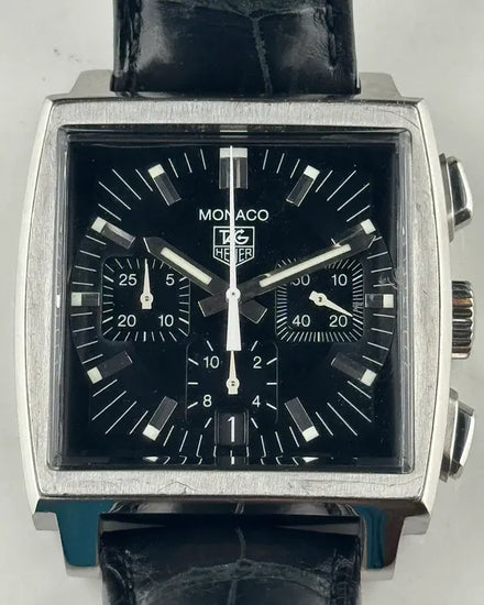 Tag Heuer Monaco 37MM Black Dial Leather Strap (CW2111)