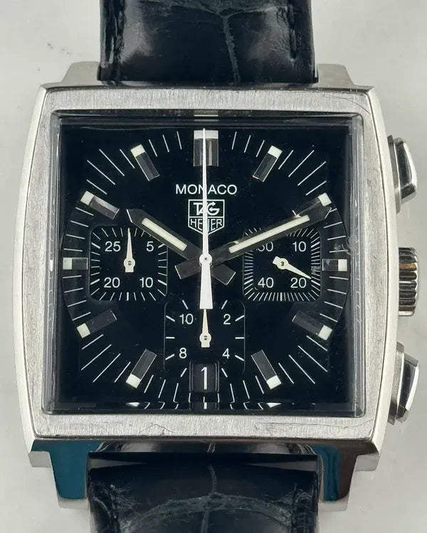 Tag Heuer Monaco 37MM Black Dial Leather Strap (CW2111)