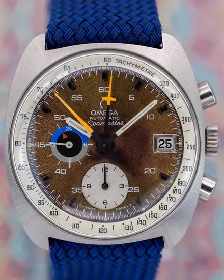 Omega Seamaster Automatic Vintage Chronograph 42MM Blue "Tropical" Dial Aftermarket Textile Strap (176.007)