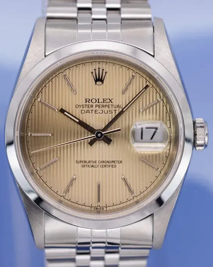 1995 (S Serial) Rolex Datejust 36MM Champagne "Tapestry" Dial Jubilee Bracelet (16200)