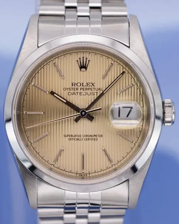 1995 (S Serial) Rolex Datejust 36MM Champagne "Tapestry" Dial Jubilee Bracelet (16200)