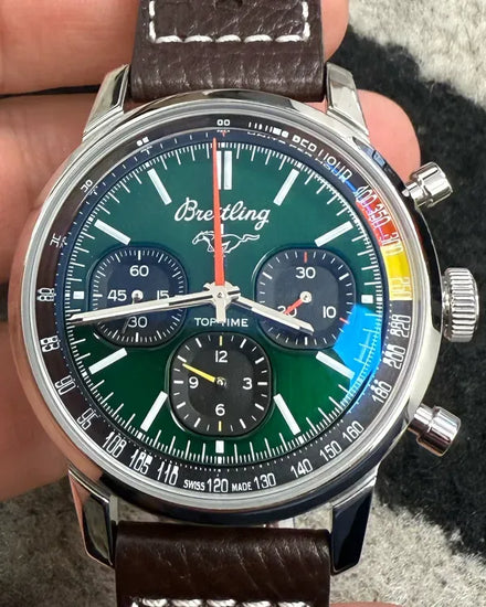 2025 Breitling Top Time B01 "Ford Mustang" 41MM Green Dial Leather Strap (AB01761A1K1X1)