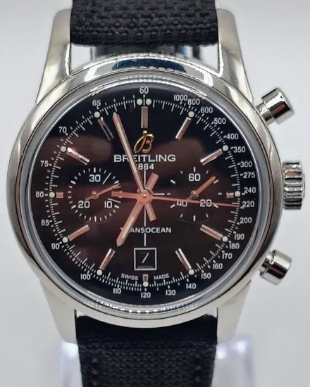 Breitling Transocean Chronograph 38MM Black Dial Aftermarket Textile Strap (A41310)