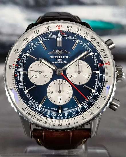 2022 Breitling Navitimer B01 Chronograph 46MM Blue Dial Leather Strap (AB0137211C1P1)