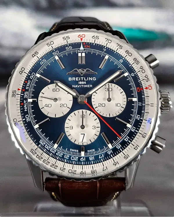 2022 Breitling Navitimer B01 Chronograph 46MM Blue Dial Leather Strap (AB0137211C1P1)