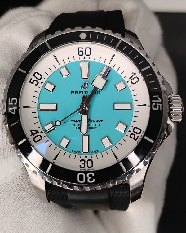 2025 Breitling Superocean 44MM Turquoise Dial Rubber Strap (A17376211L2S1)