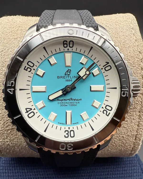 2021 Breitling Superocean 44MM Turquoise Dial Rubber Strap (A17376211L2S1)