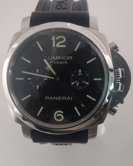 2012 Panerai Luminor 1950 Flyback Chronograph L.E. 44MM Black Dial Rubber Strap (PAM00361)