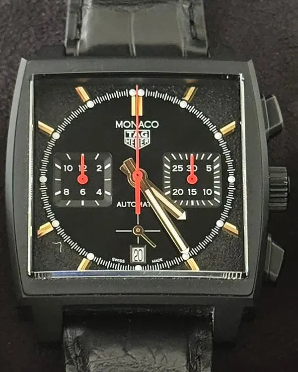 (OSCAR) 2022 Tag Heuer Monaco "Dark Lord" S.E. 39MM Black Dial Leather Strap (CBL2180.FC6497)