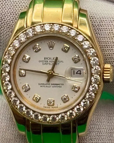 1991 (X Serial) Rolex Lady-Datejust 29MM White Dial Yellow Gold Pearlmaster Bracelet (69298)