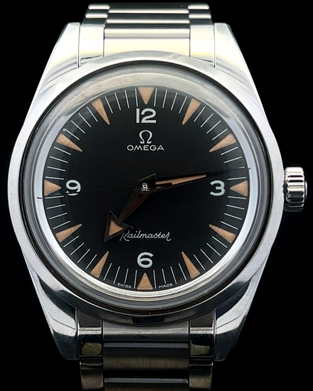 2019 Omega Seamaster Railmaster "The 1957 Trilogy" L.E. 38MM Black "Tropical" Dial Steel Bracelet (220.10.38.20.01.002)