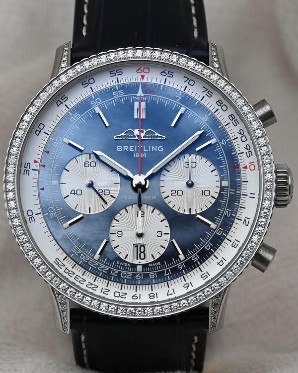 2024 Rare Breitling Navitimer B01 Chronograph L.E. 41MM Mother Of Pearl Dial Leather Strap (AB01396A1C1P1)