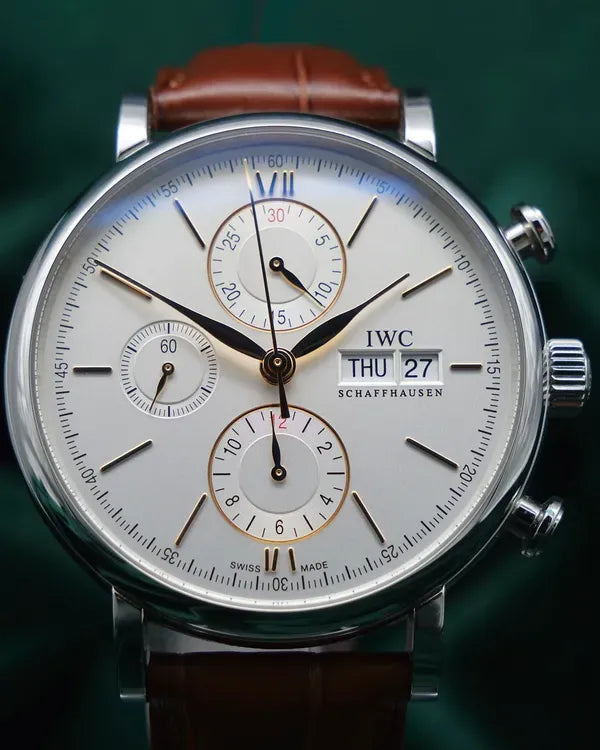 2021 IWC Schaffhausen Portofino Chronograph 42MM White Dial Leather Strap (IW391031)