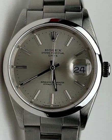 1990 (E Serial) Rolex Oyster Perpetual Date 34MM Silver Dial Oyster Bracelet (15200)