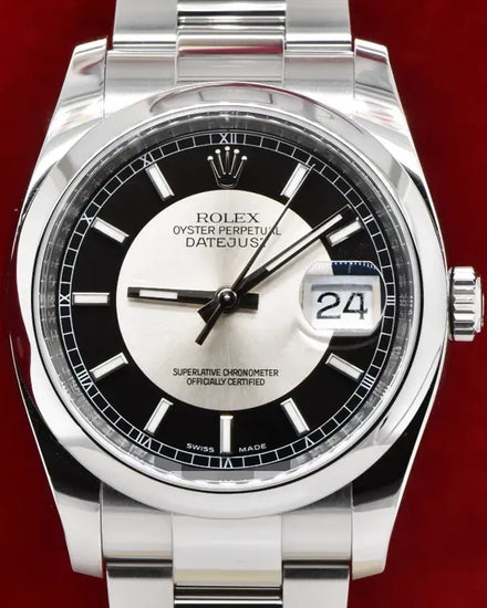 2013 Rolex Datejust 36MM Silver "Tuxedo" Dial Oyster Bracelet  (116200)