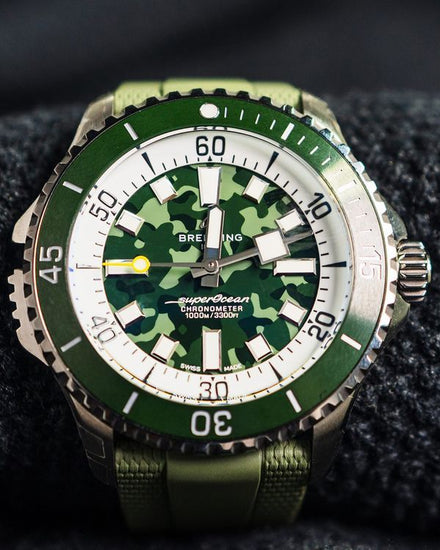 2025 Breitling Superocean Super Diver 46MM Camo Green Dial Rubber Strap (E10379)