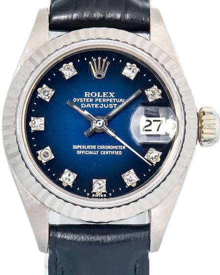 Rolex Lady-Datejust 26MM Blue "Ombré" Dial Aftermarket Leather Strap (6917)