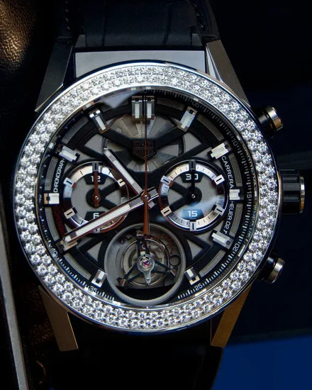 2023 Tag Heuer Carrera Chronograph Tourbillon Heuer 02 45MM Skeleton Dial Leather Strap (CAR5A80.FC6377)