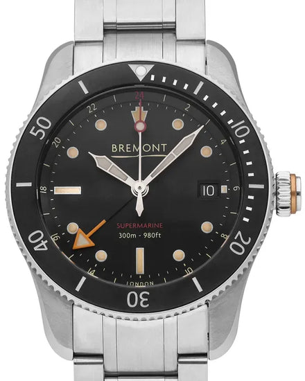 Bremont Supermarine GMT 40MM Black Dial Steel Bracelet (S302-BK-B)