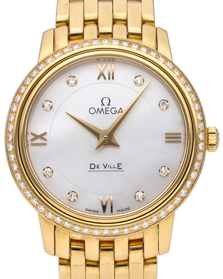 2021 Omega De Ville Prestige 27.4MM Quartz Mother of Pearl Dial Yellow Gold Bracelet (424.55.27.60.55.001)